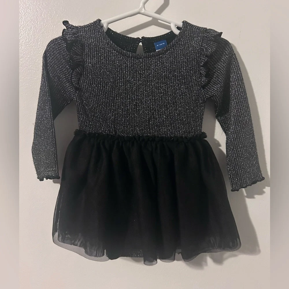 Old Navy Long-Sleeve Rib-Knit Metallic Bodysuit Tutu Dress for Baby,Size 6-12 M.